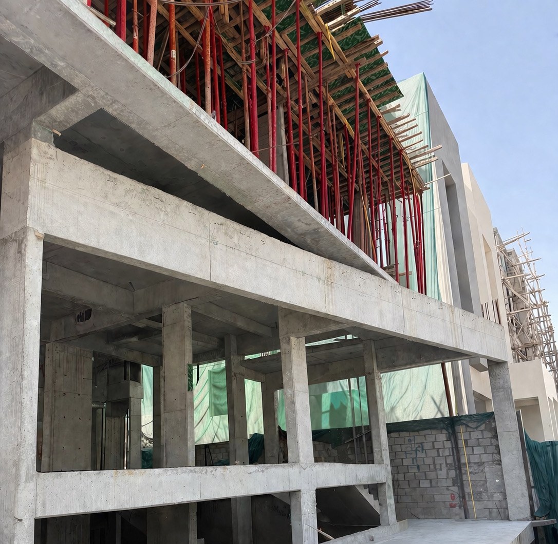 Reinforced concrete frame of a villa under construction