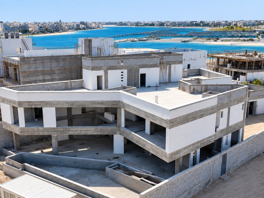 Seafront private villa at structure and blockwork stage